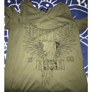 Olive Green Off the Shoulder Graphic Shirt